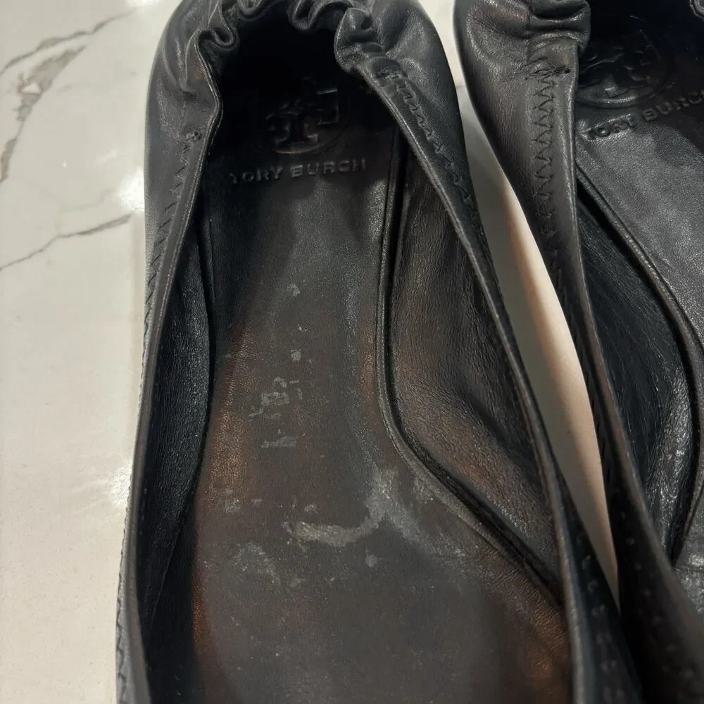 Tory Burch Shoes Womens Size 8.5 Black Minnie Travel Ballet Flat Napa Leather